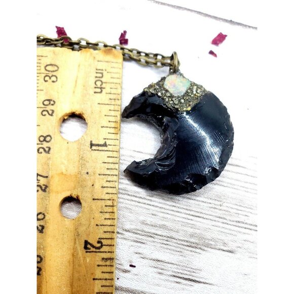 Obsidian and opal moon pyrite encrusted Necklace - Picture 10 of 10